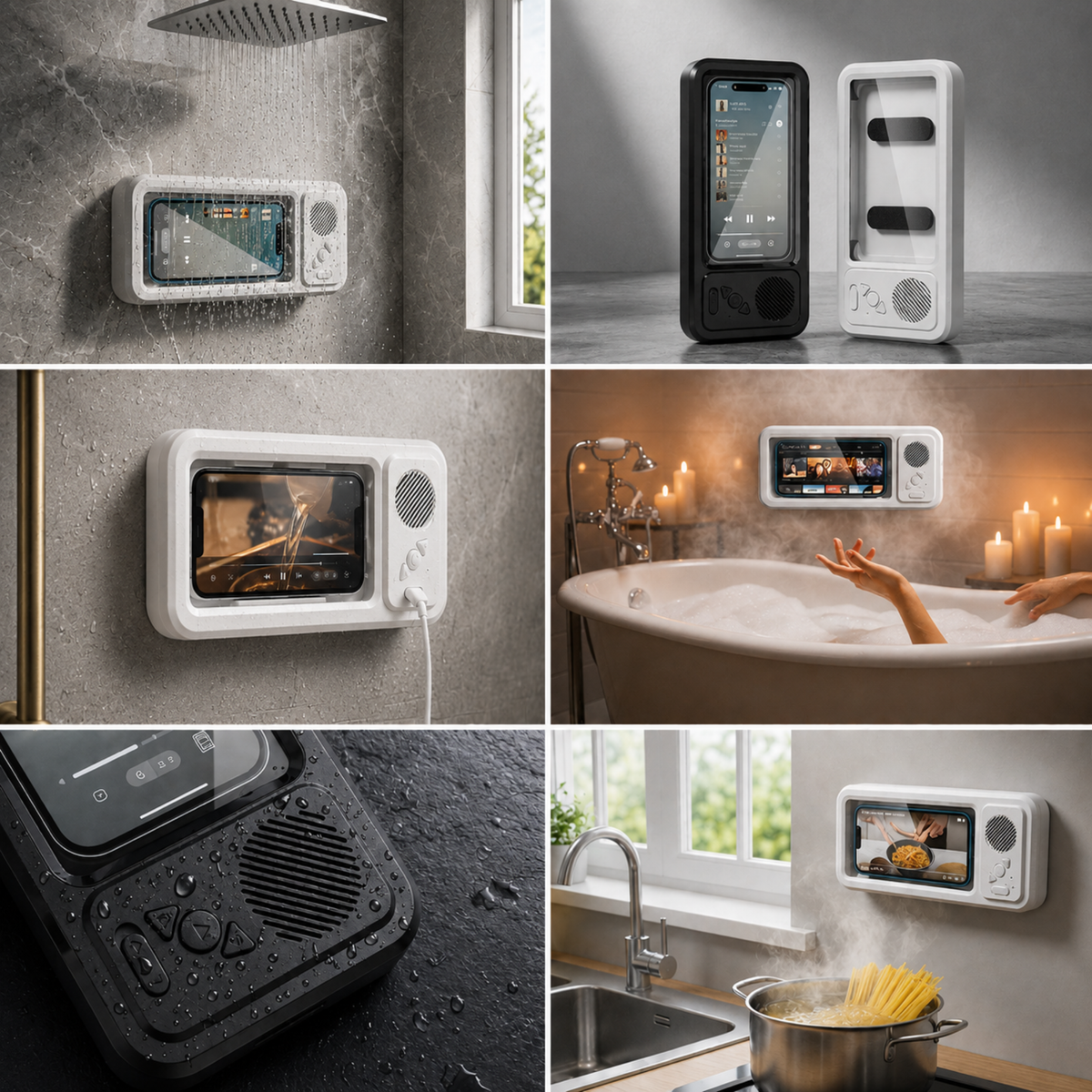 Funda de Teléfono Impermeable con Altavoz Bluetooth y Pantalla Táctil para la Ducha