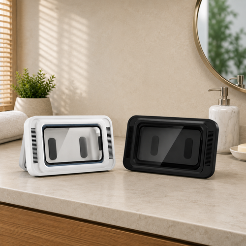Soporte de Teléfono Móvil 100% Impermeable para la Ducha con Amplicación de Audio y Pantalla Táctil