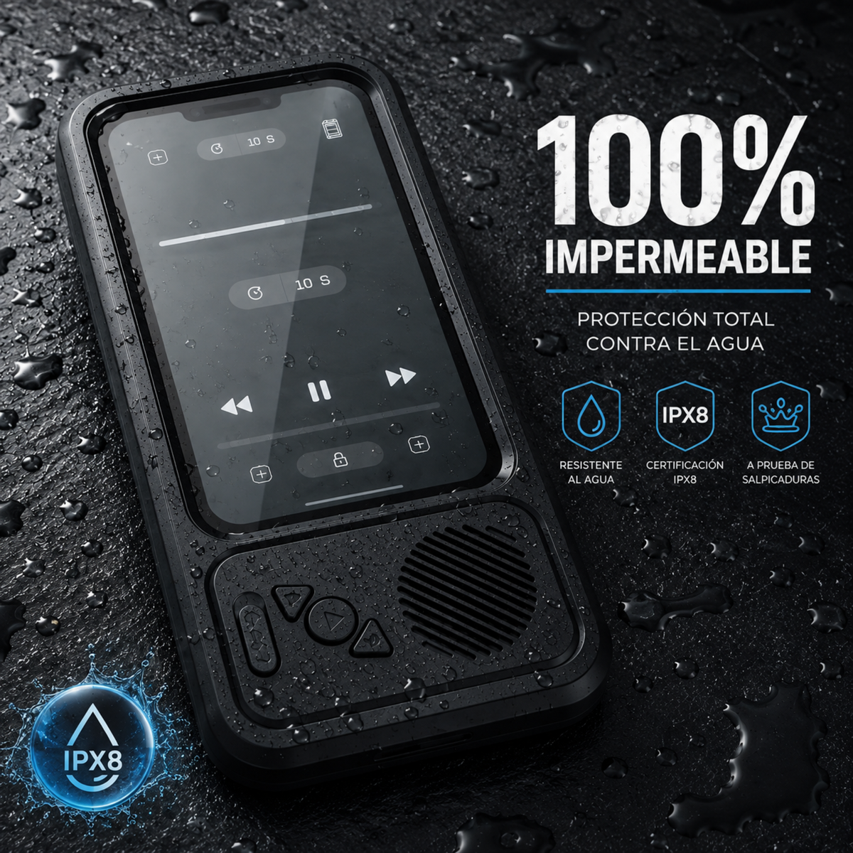 Funda de Teléfono Impermeable con Altavoz Bluetooth y Pantalla Táctil para la Ducha