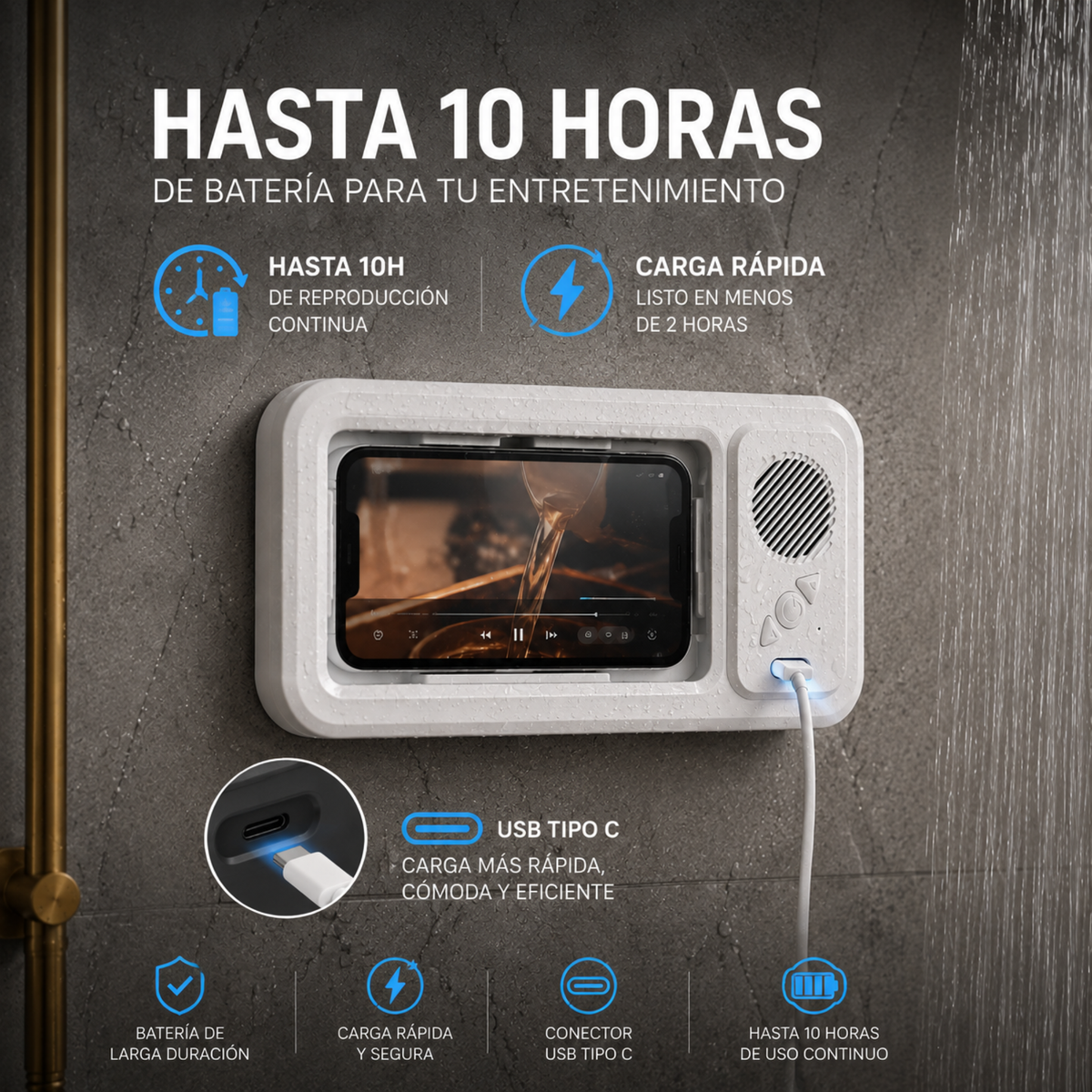 Funda de Teléfono Impermeable con Altavoz Bluetooth y Pantalla Táctil para la Ducha